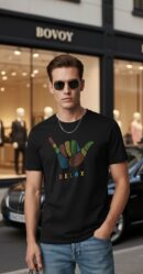 Onita Relax black regular fit printed t-shirt for men