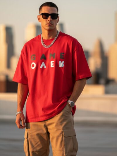 Onita Game Over red oversized printed t-shirt for men